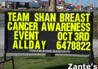 Sign for Team Shan Fundraiser at Zante's Bar & Grill