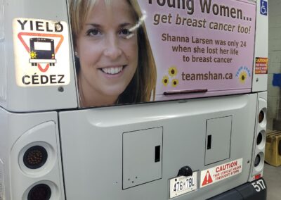 Young Women get breast cancer too graphic on back of bus